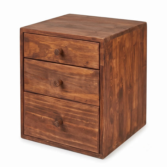 Vintage Walnut Mini Bedside Cabinet with Drawers – Solid Pine Wood Jewelry & Accessory Storage Box – Vintage Walnut Finish Nightstand Tabletop Chest for Office, Bedroom Vanity & Crafts Kikbo