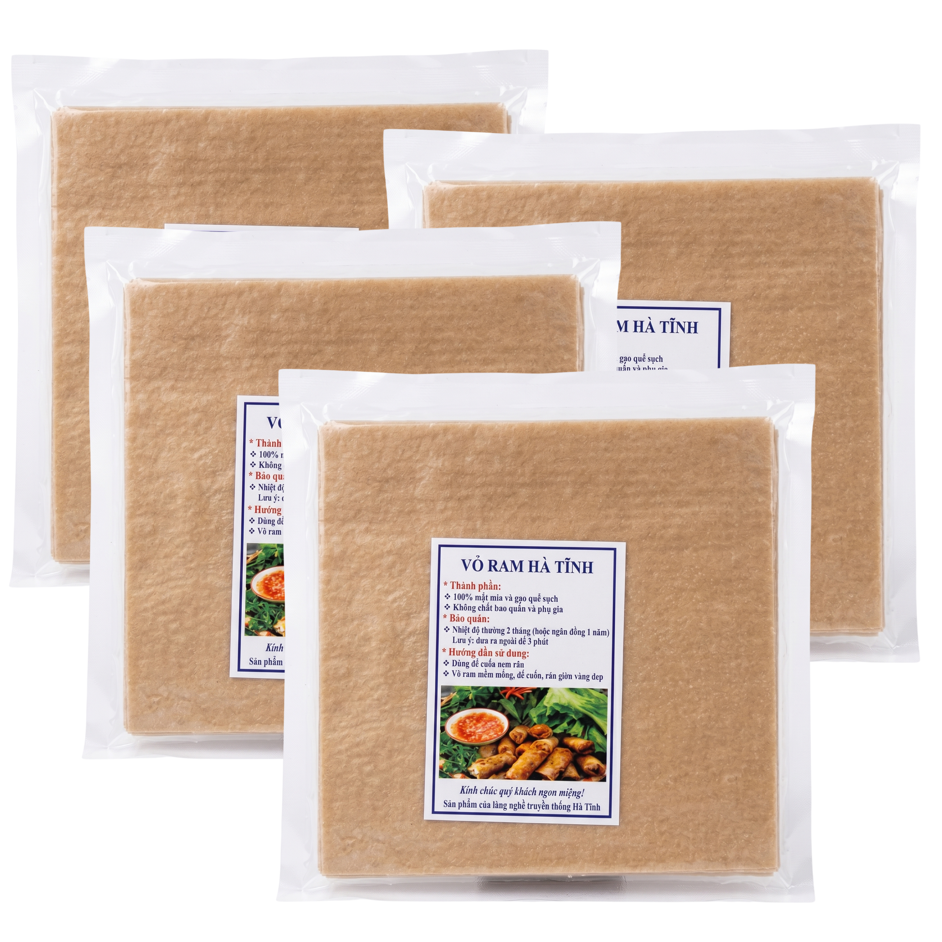 Vietnamese Square Rice Paper Wrappers – Ha Tinh Crispy Egg Roll Wrappers – Non-GMO, No Preservatives – Golden Spring Roll Wraps for Frying – Deep Fry Secret for Extra Crunch, 8.6"/ 22cm
