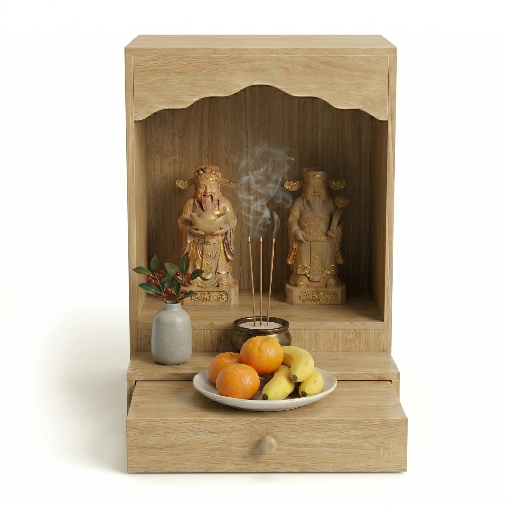 Wood Feng Shui Altar – Traditional God of Wealth & Earth God Shrine – Handcrafted Oriental Spirit House for Prosperity & Luck, Traditional Asian Wealth Altar Kikbo