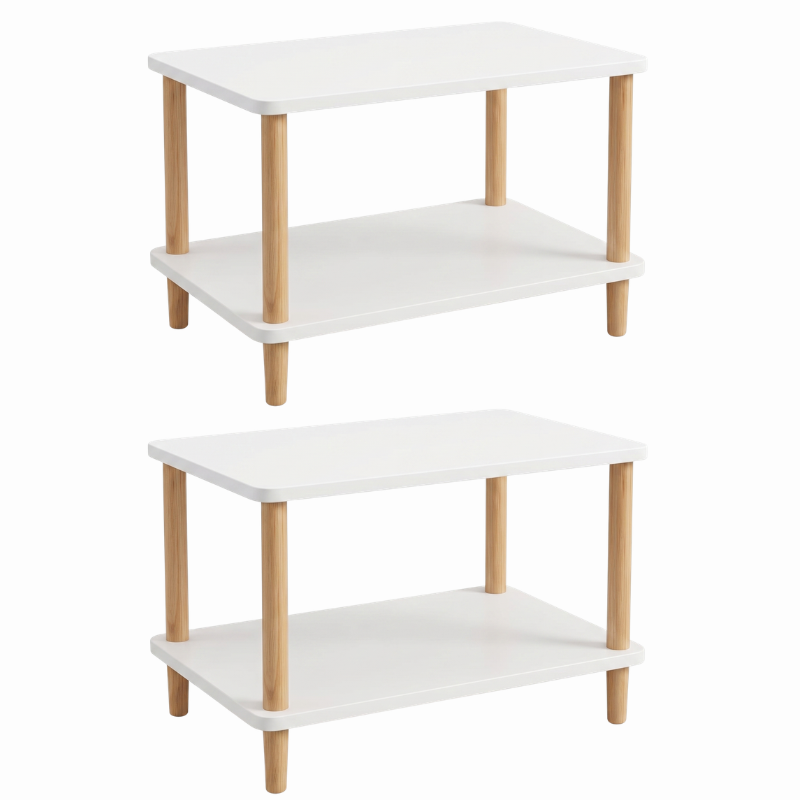 2-Tier Wooden End Table – Small Side Table for Living Room Sofa – Decorative 2-Layer Nightstand & Bedside Table for Bedroom – Compact Accent Storage Shelf for Small Spaces