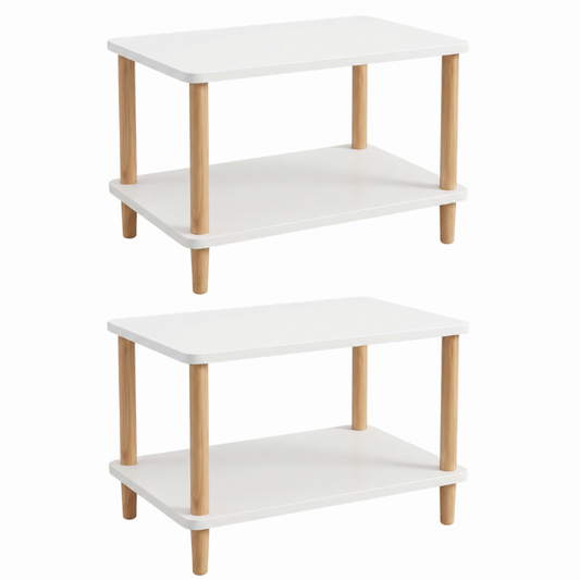 2-Tier Wooden End Table – Small Side Table for Living Room Sofa – Decorative 2-Layer Nightstand & Bedside Table for Bedroom – Compact Accent Storage Shelf for Small Spaces