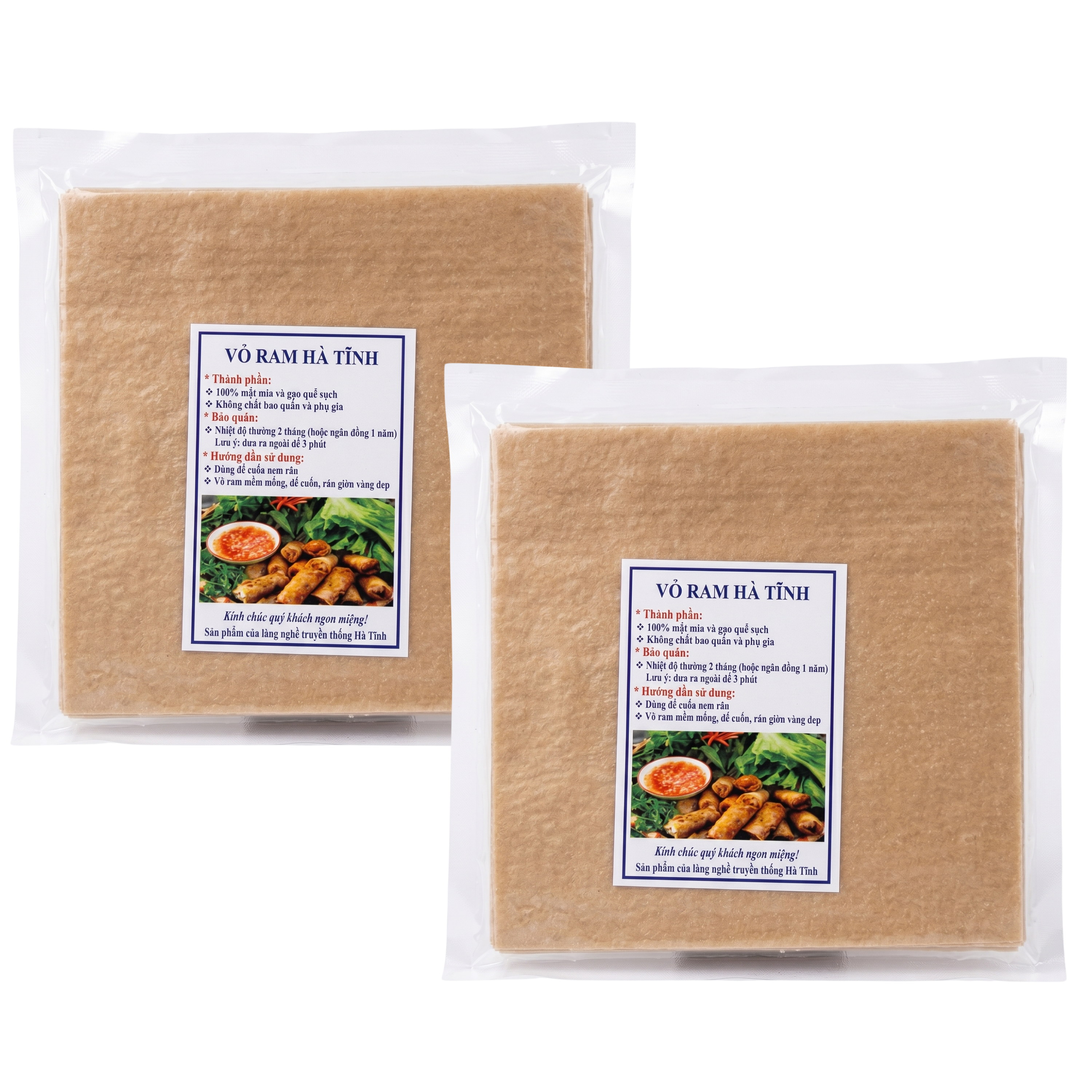 Vietnamese Square Rice Paper Wrappers – Ha Tinh Crispy Egg Roll Wrappers – Non-GMO, No Preservatives – Golden Spring Roll Wraps for Frying – Deep Fry Secret for Extra Crunch, 8.6"/ 22cm