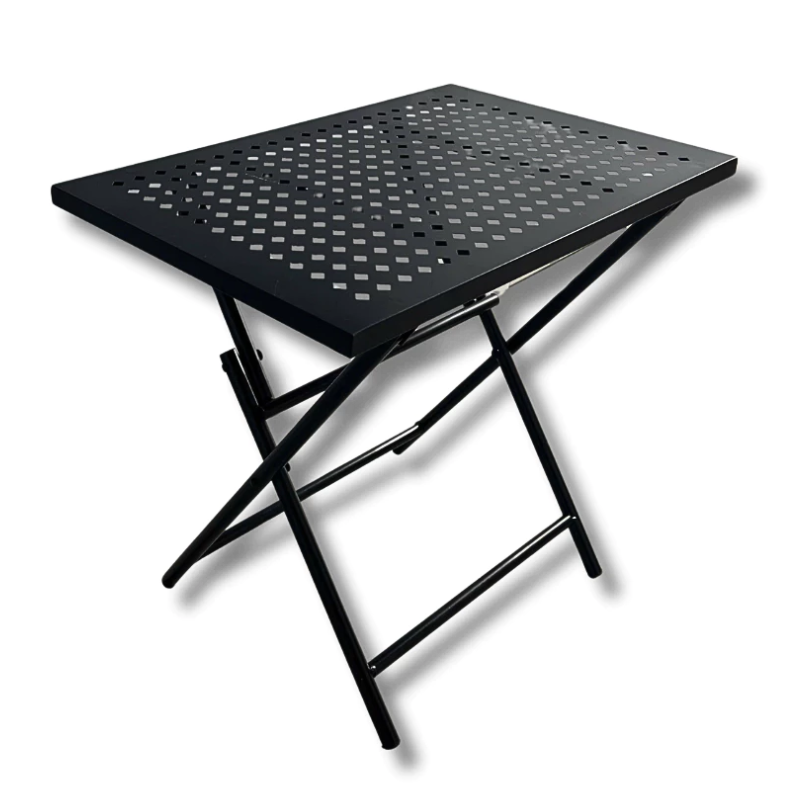 Folding Metal Patio Side Table – Diamond Pattern – Powder Coated Weather-Resistant Outdoor End Table – Sturdy X-Shaped Iron Frame for Café, Balcony & Garden