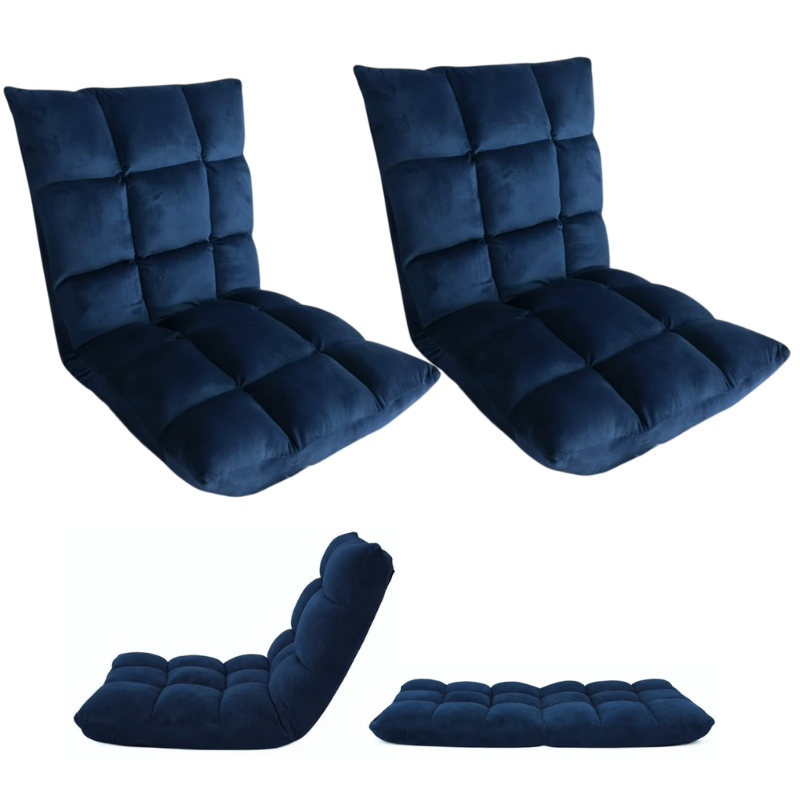 Adjustable Folding Floor Chair with Back Support 2PCS, 5-Position Recliner Sofa Bed, Padded Gaming, Meditation Floor Chair for Adults, Tatami Chair for Living Room, Bedroom, Reading & Lounging