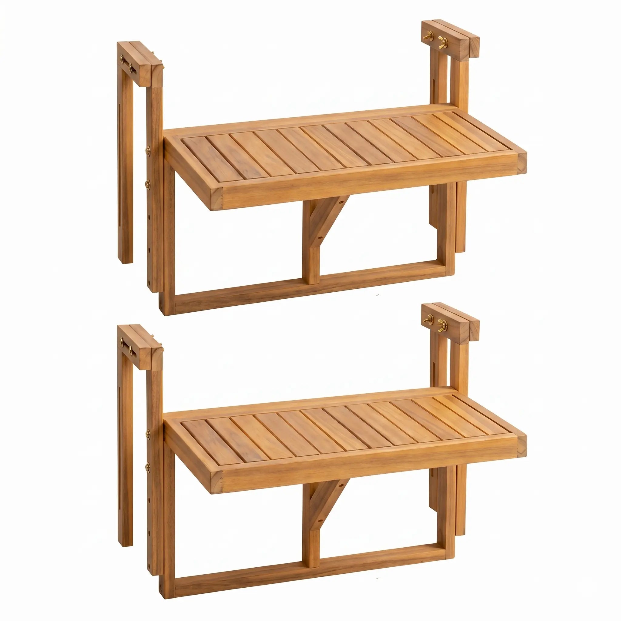 Acacia Wood Folding Balcony Hanging Table – Weather-Resistant Outdoor Railing Table – Adjustable Height & Width – Portable Deck Table for Small Balcony, Patio, and Porch – Rectangular Kikbo