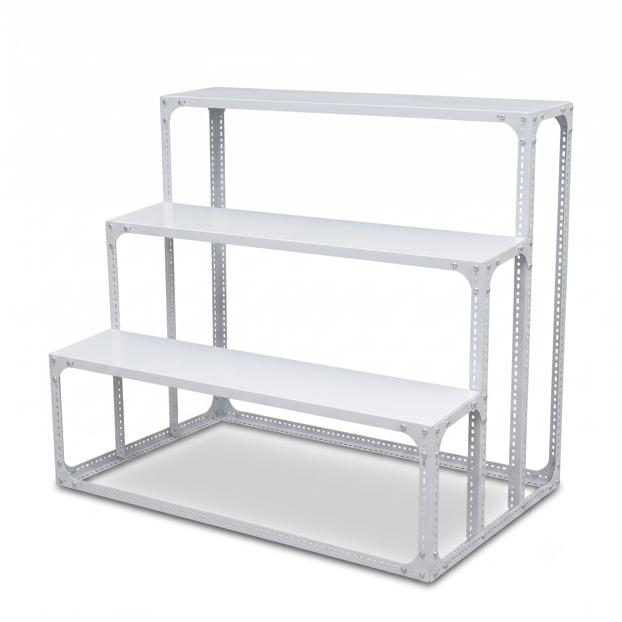3-Tier White Step Metal Storage Rack - Heavy-Duty Powder-Coated Iron Display Shelf – Versatile Indoor Outdoor Plant Rack & Retail Merchandise Display Stand