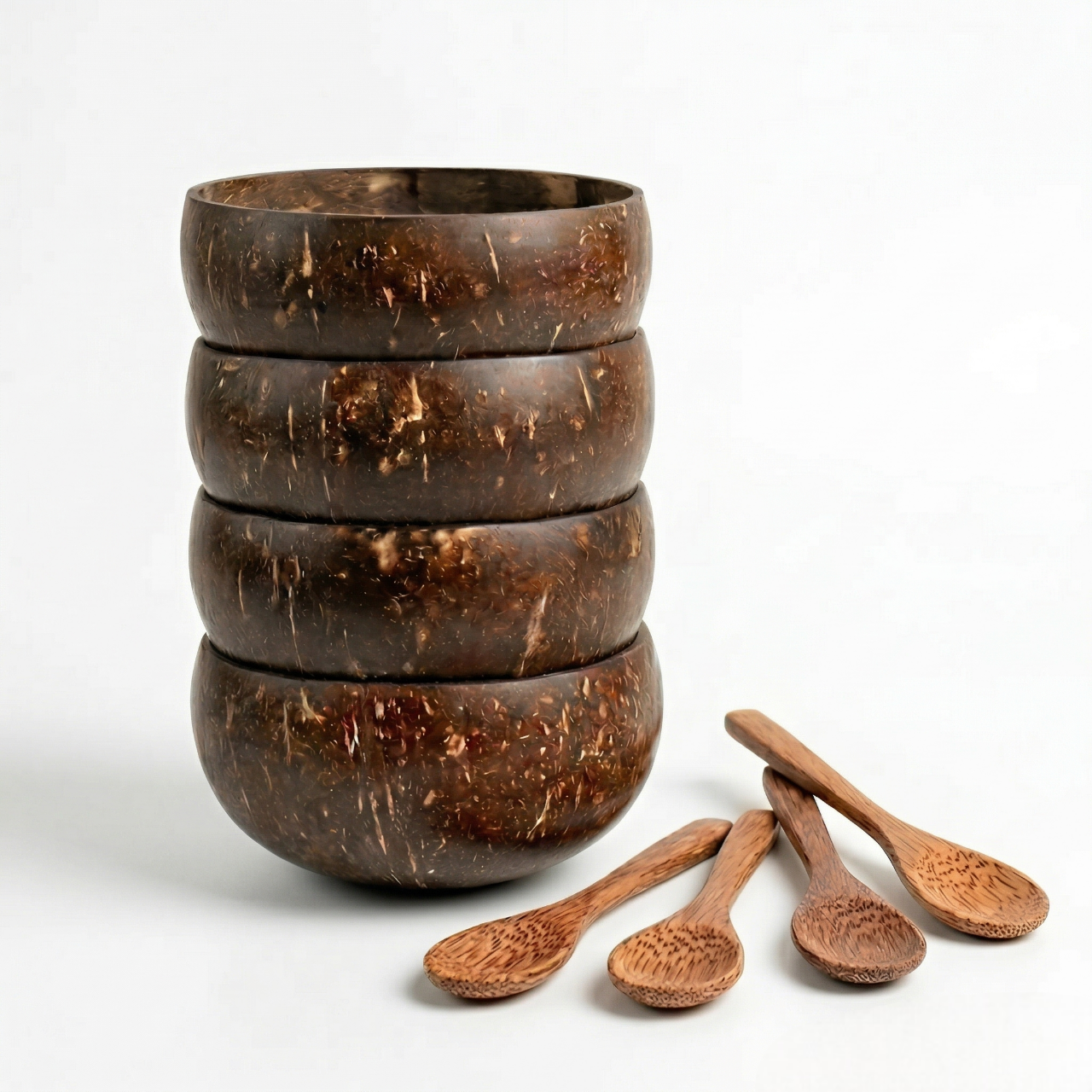 Natural Coconut Bowls and Wooden Spoons Set – Eco-Friendly Acai Bowls, Yogurt & Smoothie Bowl Kit – Handmade Coconut Shell Bowls for Vegan Gifts, Christmas & White Elephant Gifts – Ideal for Ninja Creami