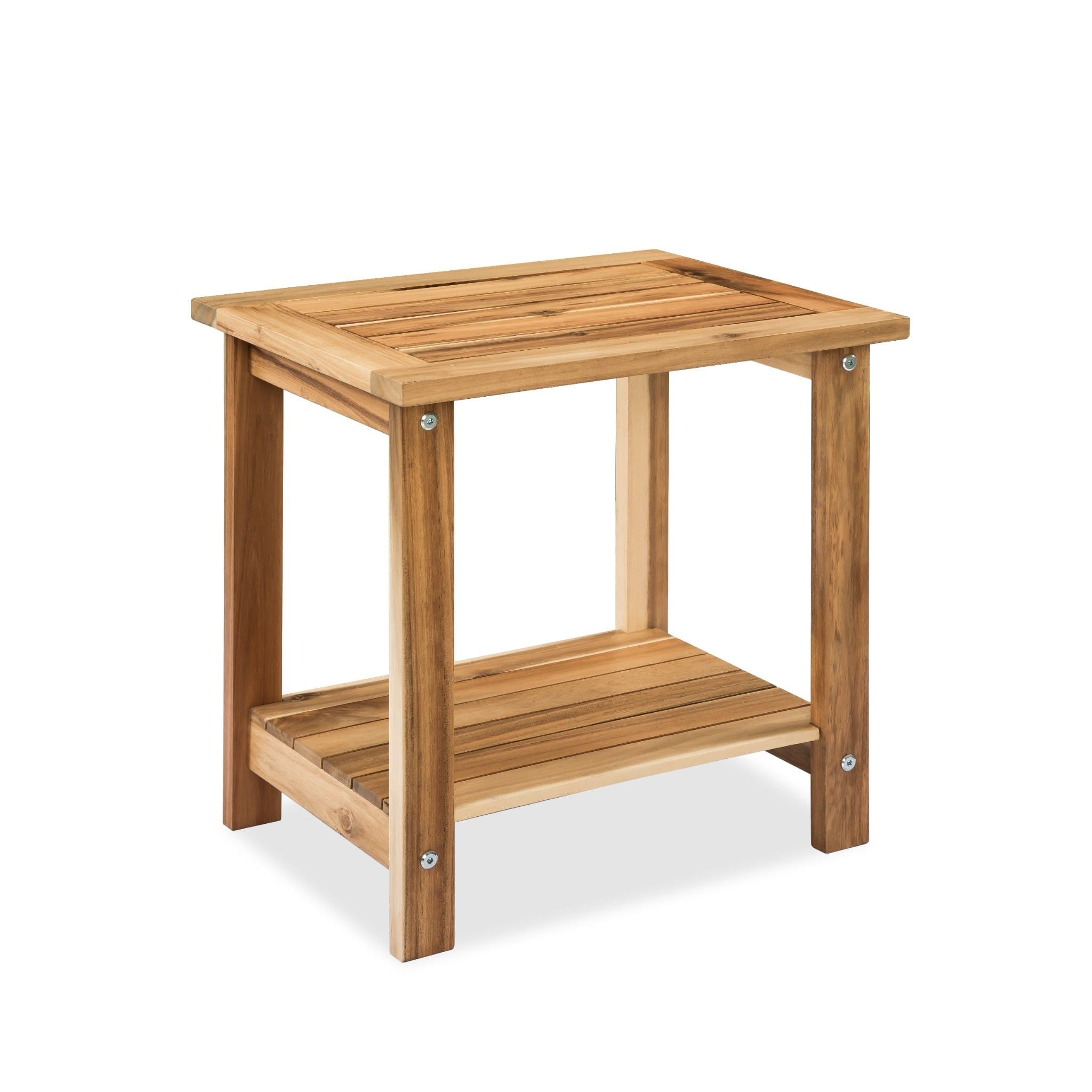 2-Tier Acacia Wood Side Table – Square End Table with Storage Shelf