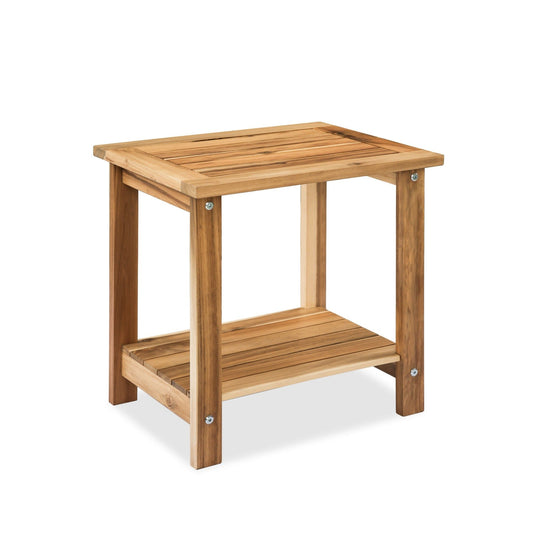 2-Tier Acacia Wood Side Table – Square End Table with Storage Shelf