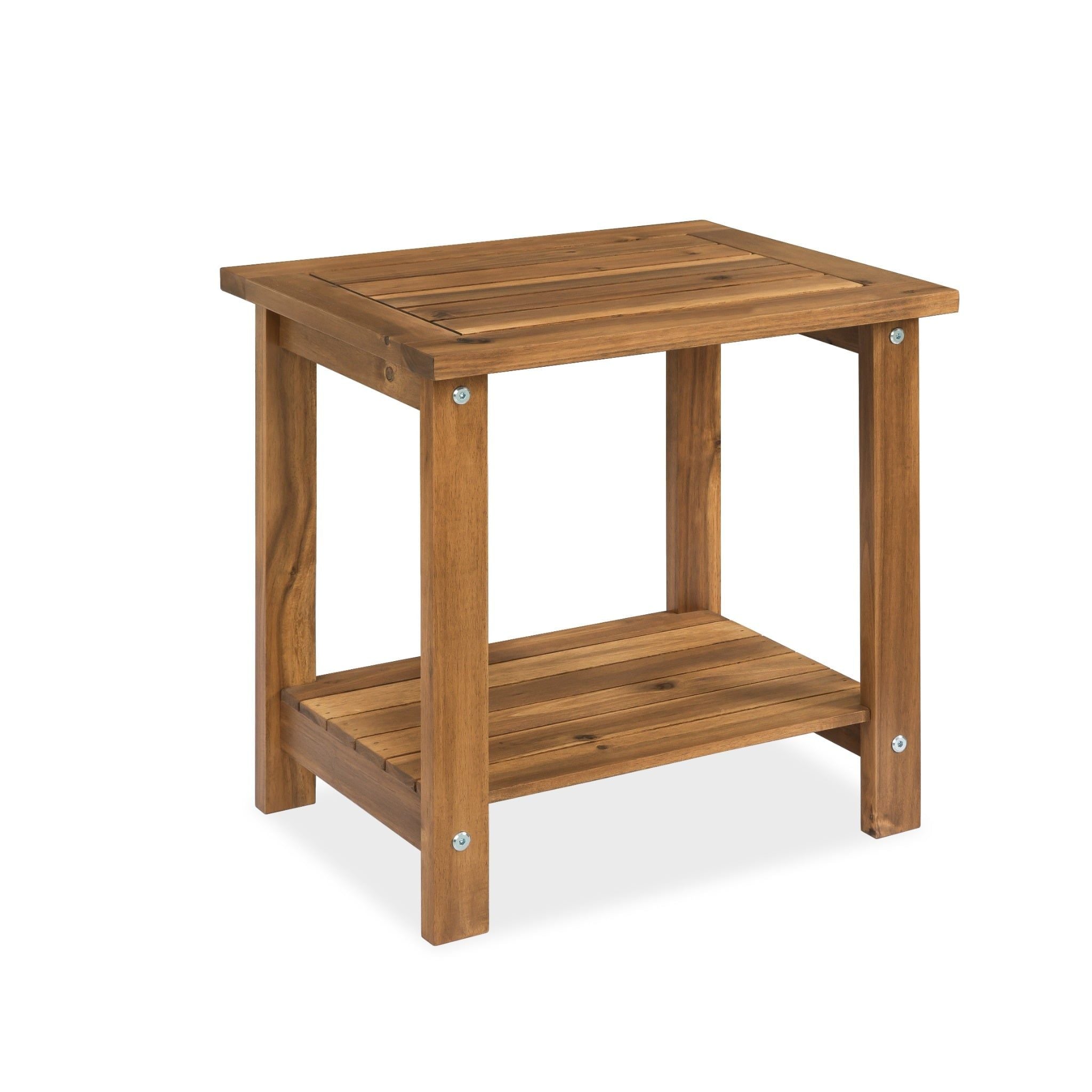 2-Tier Acacia Wood Side Table – Square End Table with Storage Shelf