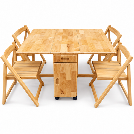 Space Saving Drop Leaf Dining Set – Folding Table with 4 Chairs