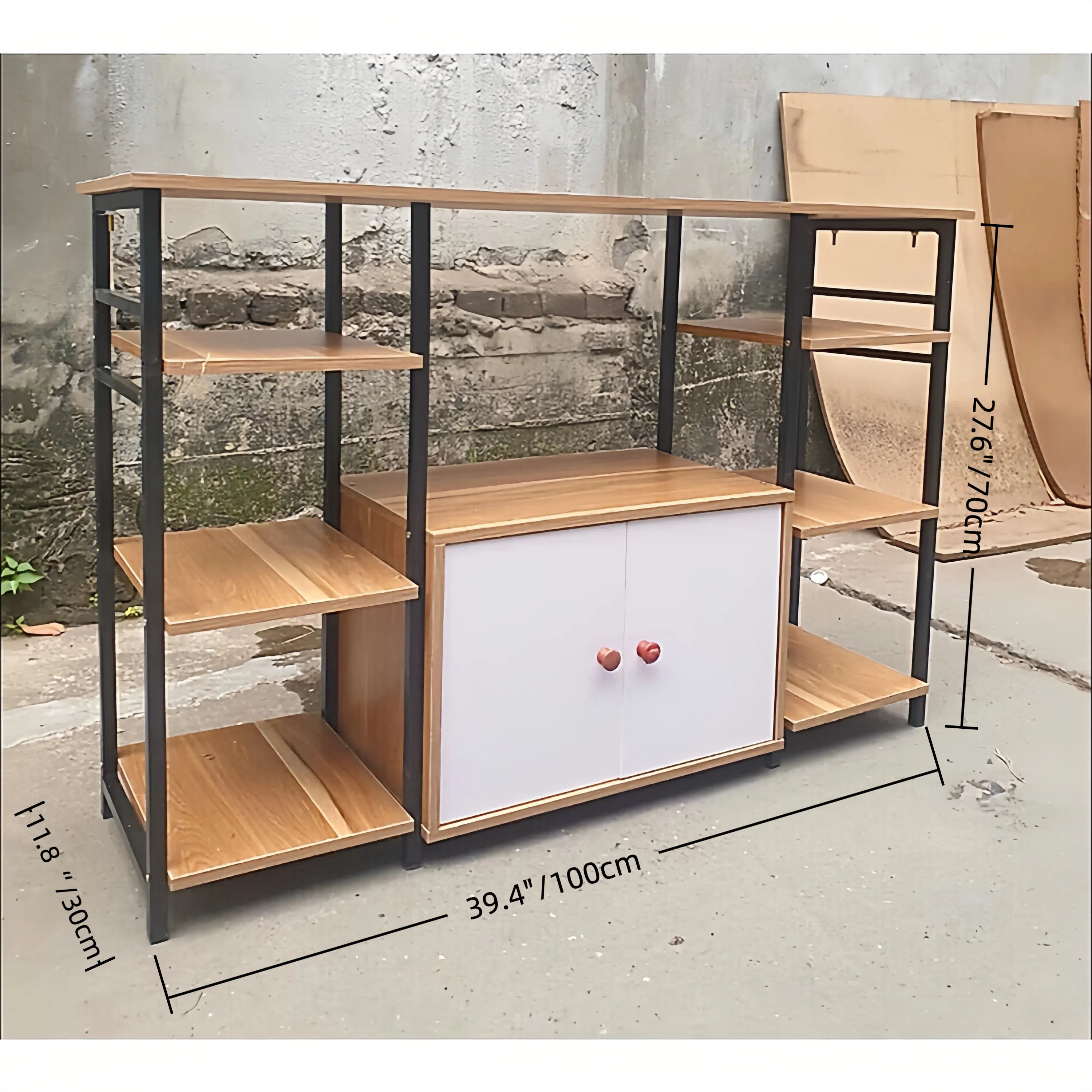 2‑Tier Wooden Microwave Oven Rack with Cabinet & 6 Shelves – Extra‑Wide Kitchen Storage Stand