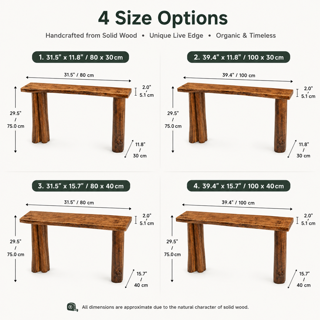 Solid Wood Console Table with Cylinder Legs – 2" Thick Slab Table