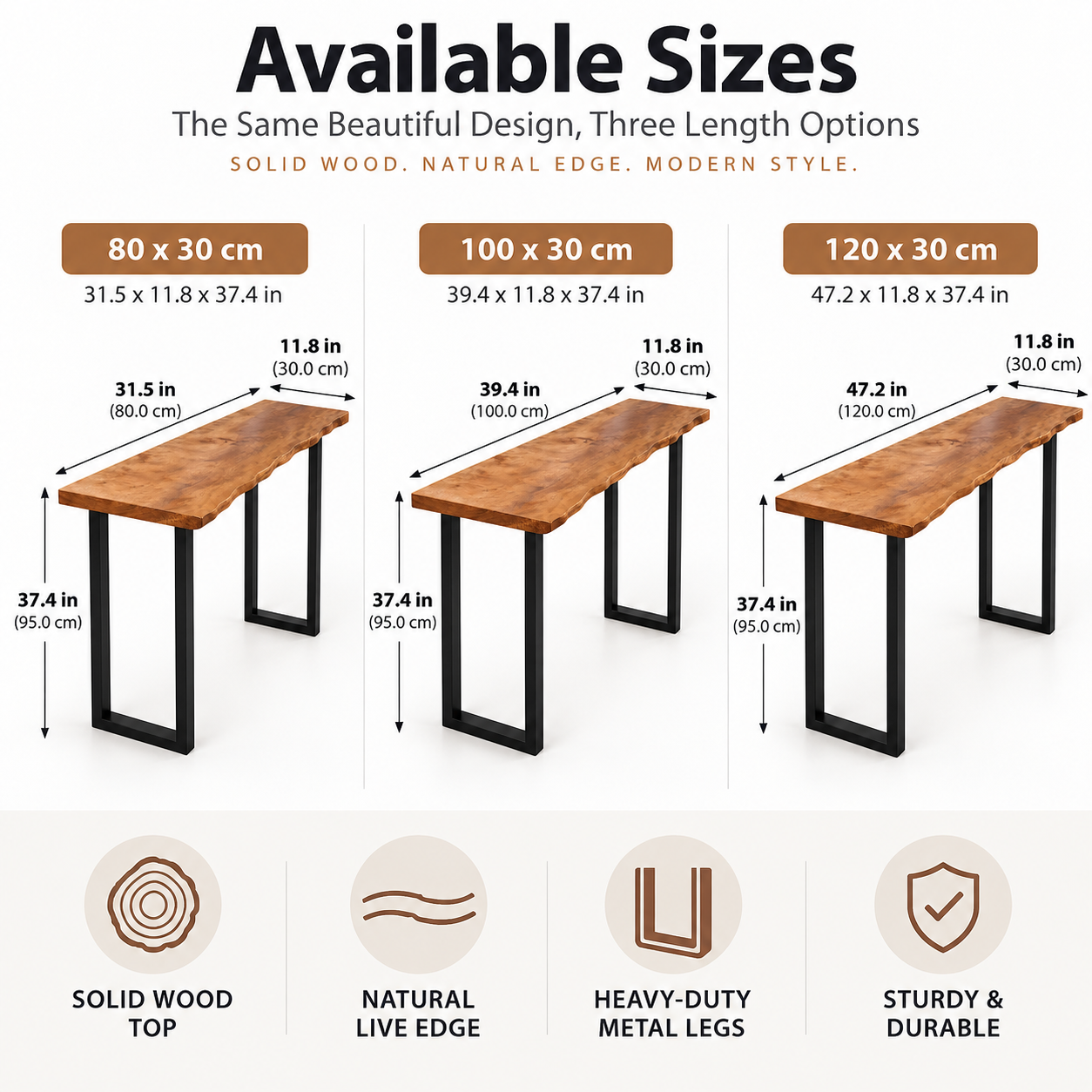 37.4" Tall Solid Wood Console Table – Bar Height Metal Leg Table
