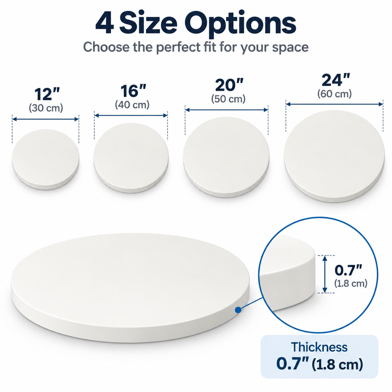 Round White MDF Table Top 0,7"– Smooth Painted DIY Replacement Desk Top