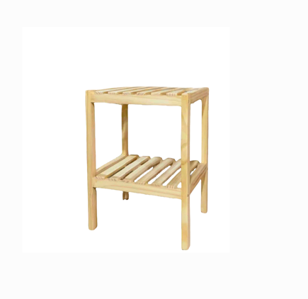 2-Tier Solid Pine Wood Bedside Table – Simple Nightstand with Slatted Shelves