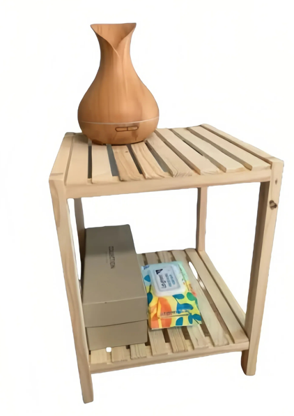 2-Tier Solid Pine Wood Bedside Table – Simple Nightstand with Slatted Shelves
