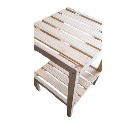 2-Tier Solid Pine Wood Bedside Table – Simple Nightstand with Slatted Shelves