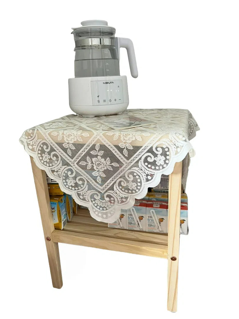 2-Tier Solid Pine Wood Bedside Table – Simple Nightstand with Slatted Shelves