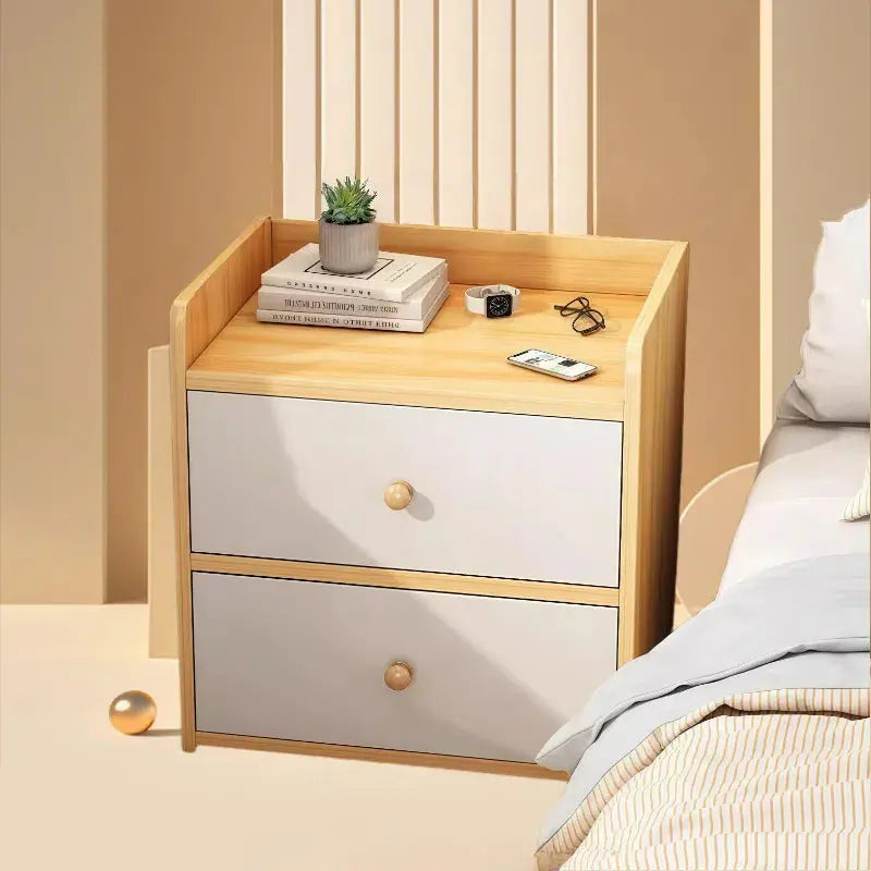 Wooden Bedside Table with 2 Drawers – Minimalist Nightstand Organizer for Bedroom Kikbo