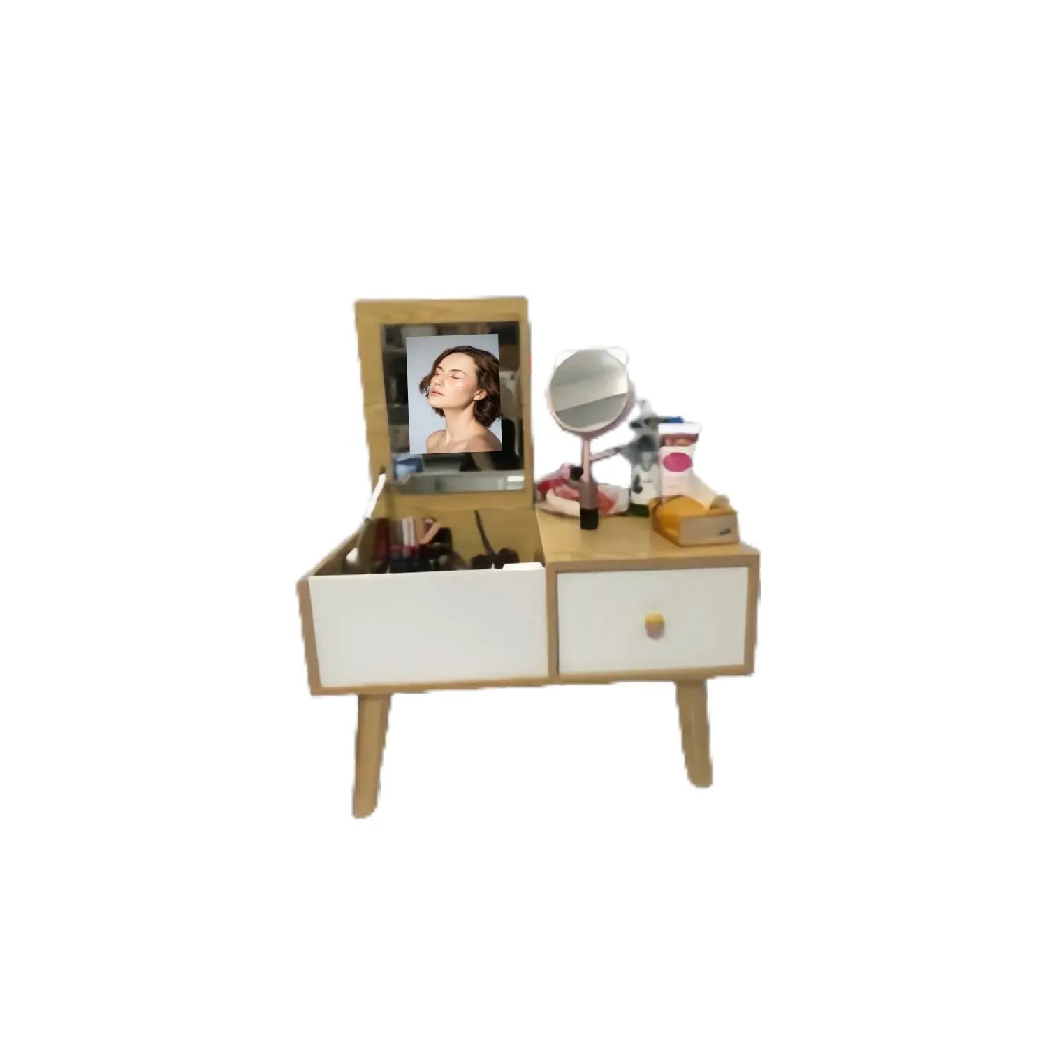 Modern Floor Vanity Table with Flip-Top Mirror & Storage – MDF Wood, Compact & Durable Kikbo