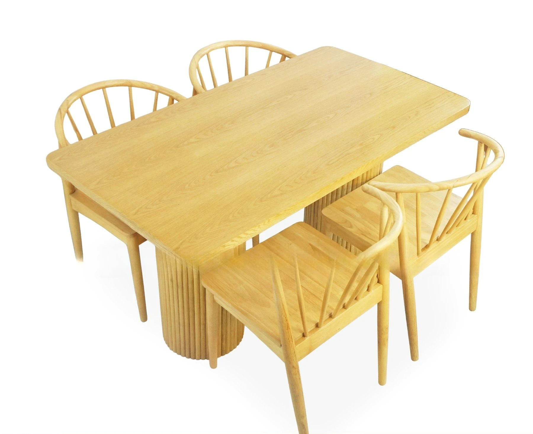 Oak Wood Table and 4 Solid Wood Chairs Dining Set