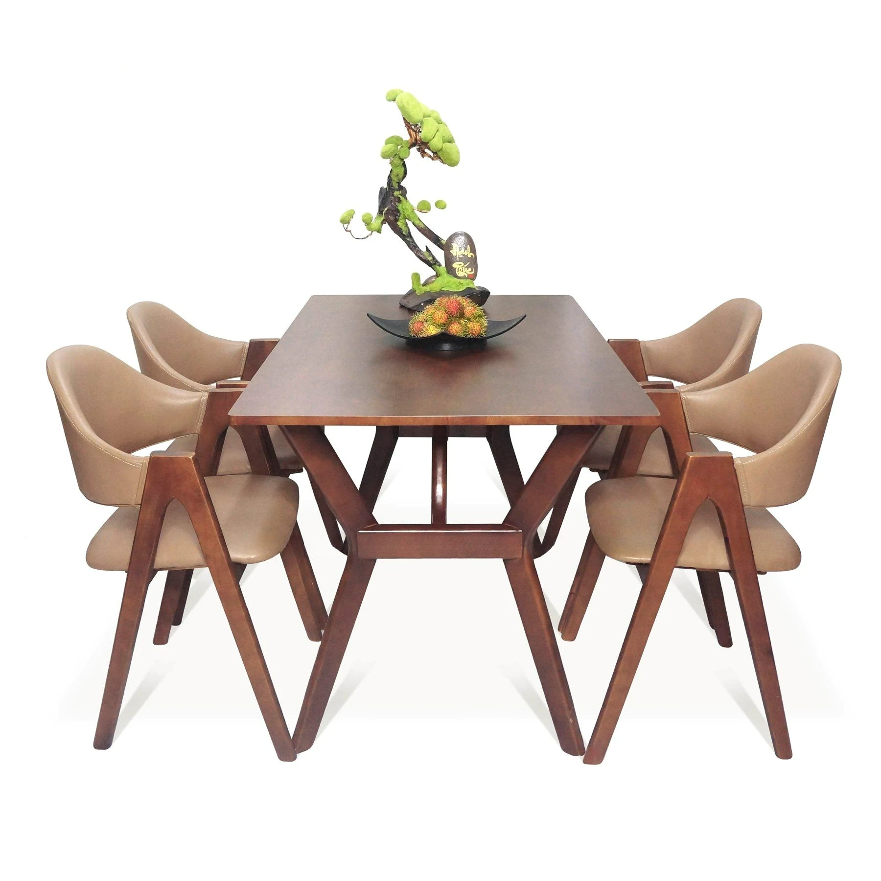 kikbo Butterfly Dining Table and 4 Solid Wood Chairs Dining Set – Natural Wood Dining Set with Simili Leather Upholstery, Modern Kitchen & Dining Room Furniture