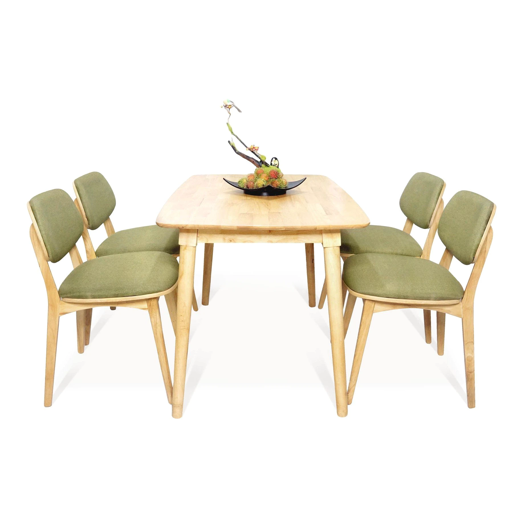 Kikbo Mango Dining Table and 4 Modern Chairs Dining Set – Solid Natural Wood Kitchen & Dining Set with Upholstered Seats, Durable PU Finish, Modern Dining Room Furniture