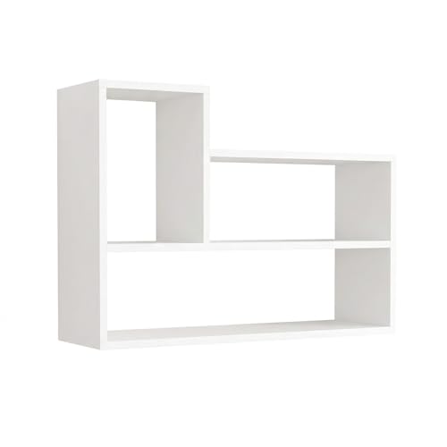 L-Shaped Floating Wall Shelf, 3-Tier Wall Mounted Bookshelf, Space Saving Storage Organizer for Living Room, Bedroom, Office, White