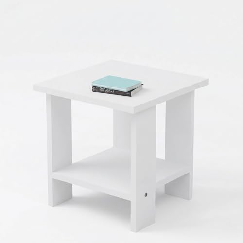 Modern White Nightstand with Storage Shelf, Small Bedside Table for Bedroom, MDF Wood End Table Organizer for Living Room, Compact Side Table, Easy Assembly