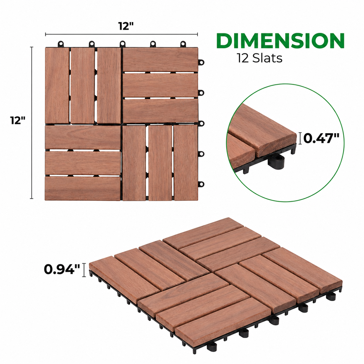 Premium Acacia Wood Deck Tiles – 12"x12"x0.9" Interlocking Patio Flooring in Golden Teak – Waterproof Crossed Pattern Wooden Pavers for Balcony, Backyard, Indoor & Outdoor
