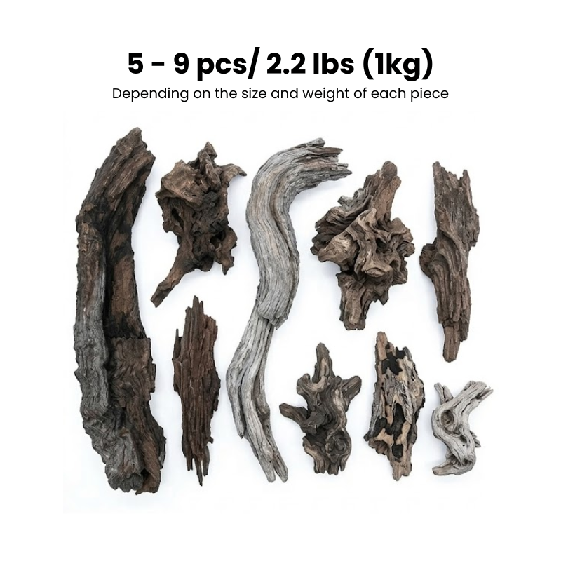 Natural Textured Sinking Driftwood 2.2 lbs/1kg - Premium Wood for Fish Tank Aquascaping, Aquariums, and Paludariums - Decorative Wood for Terrariums, Vivariums, Reptile Enclosures, and Gardens, 4in to 12in
