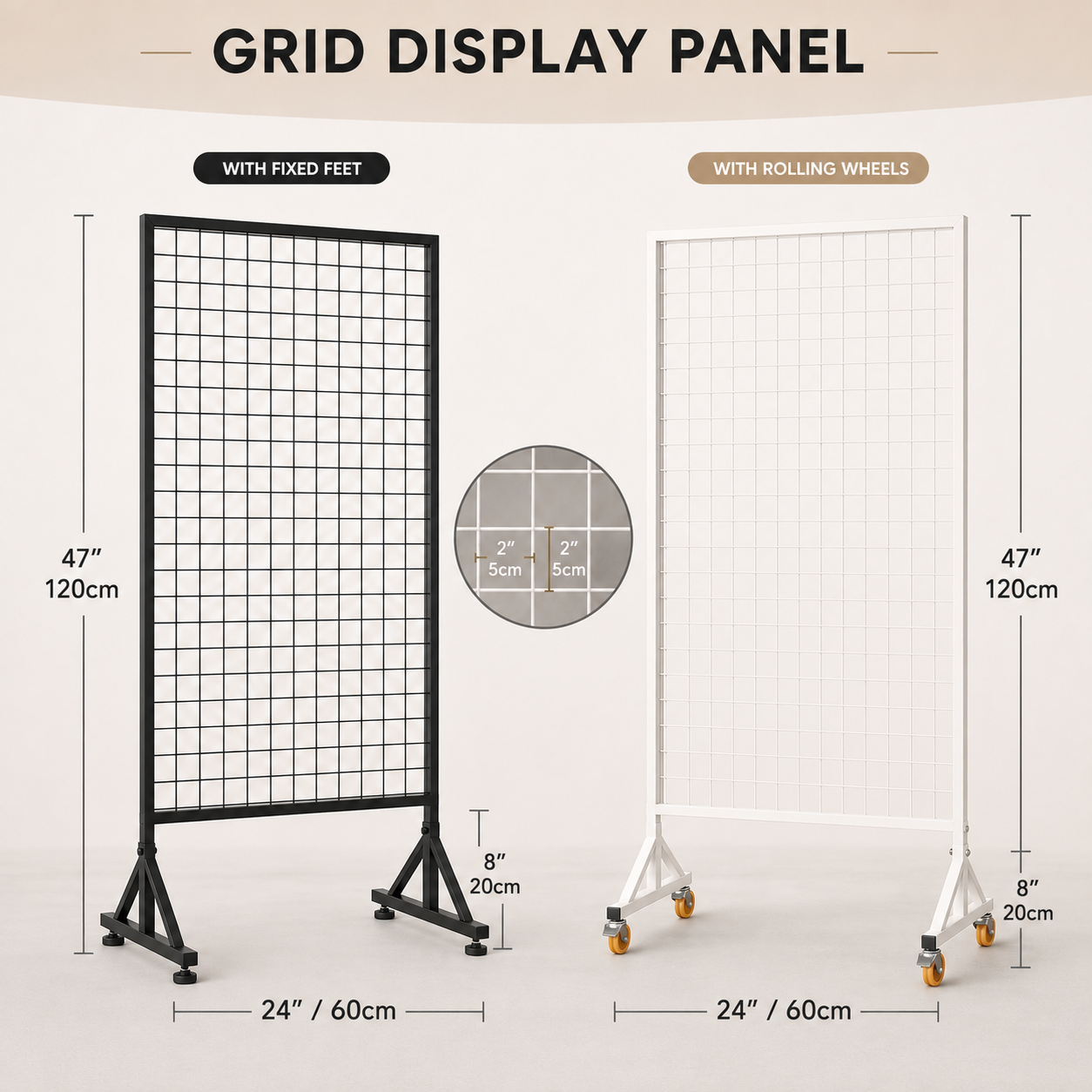 Freestanding Wire Grid Panel Display with Wheels – Mobile Gridwall Rack for Retail Store Products, Craft Fairs & Trade Shows – Heavy-Duty Wire Mesh Panel Stand