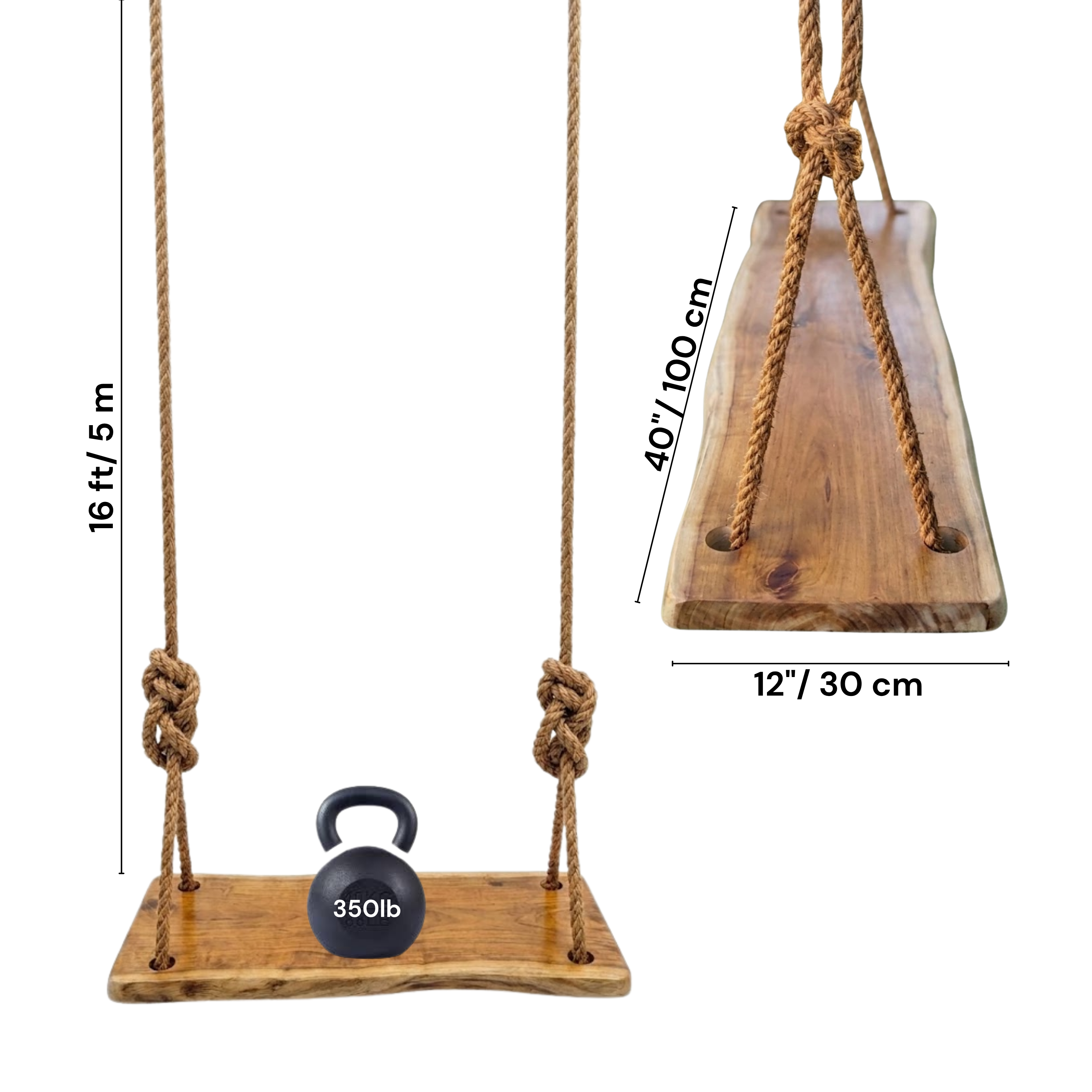 Acacia Wood Swing Seat – Weather-Resistant Natural Wood Swing for Adults & Kids – Heavy-Duty Wooden Swing with Adjustable Rope – Perfect for Backyard, Patio & Garden