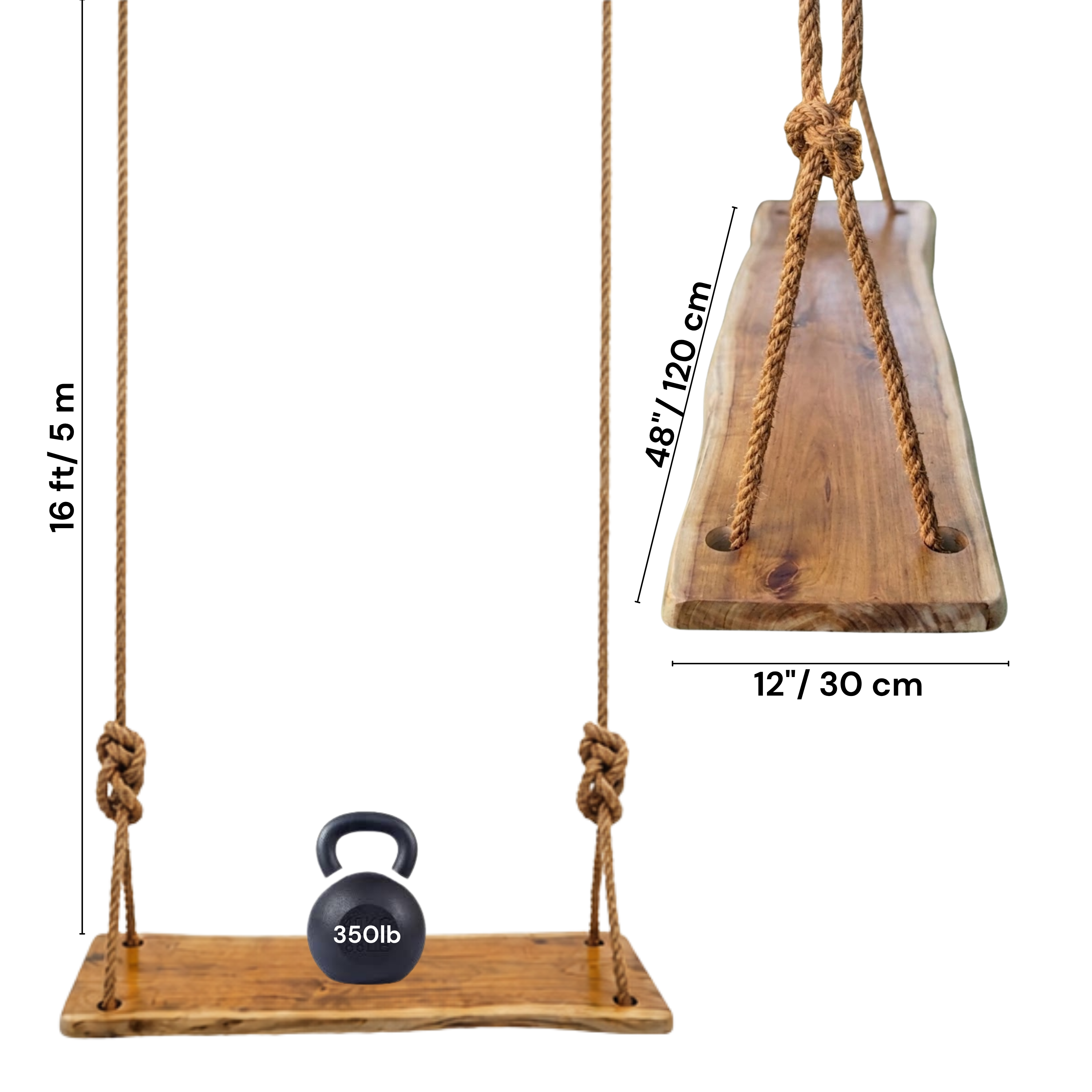 Acacia Wood Swing Seat – Weather-Resistant Natural Wood Swing for Adults & Kids – Heavy-Duty Wooden Swing with Adjustable Rope – Perfect for Backyard, Patio & Garden