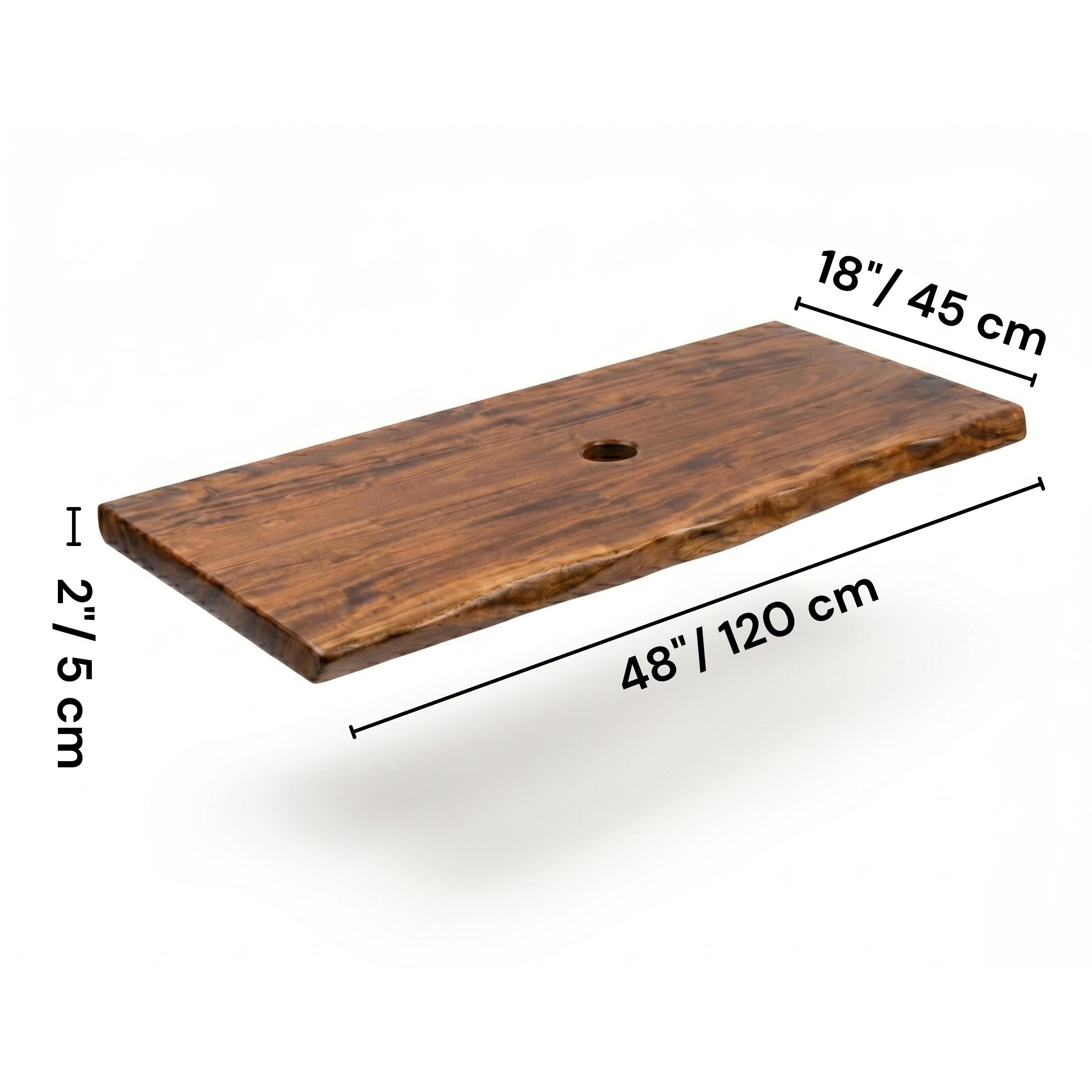 Live Edge Solid Wood Bathroom Vanity Top – 2-Inch Thick Rustic Floating Shelf for Vessels Sinks – Natural Edge Wood Slab for Lavabo & Countertops – Available in Multiple Lengths