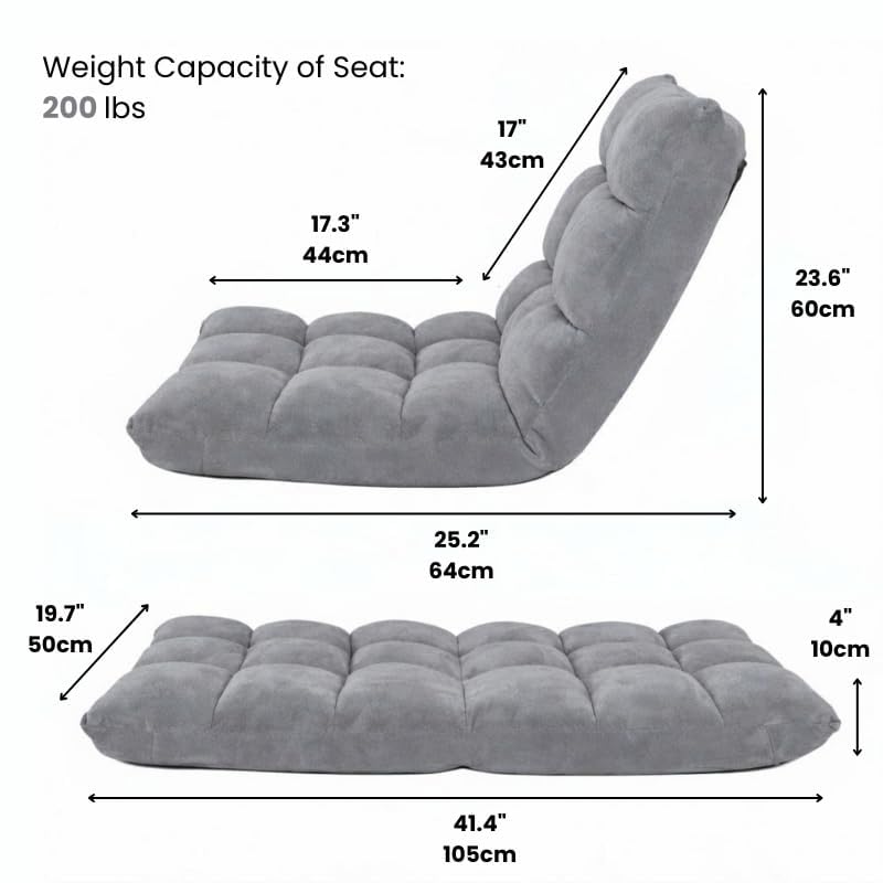 Adjustable Folding Floor Chair with Back Support 2PCS, 5-Position Recliner Sofa Bed, Padded Gaming, Meditation Floor Chair for Adults, Tatami Chair for Living Room, Bedroom, Reading & Lounging