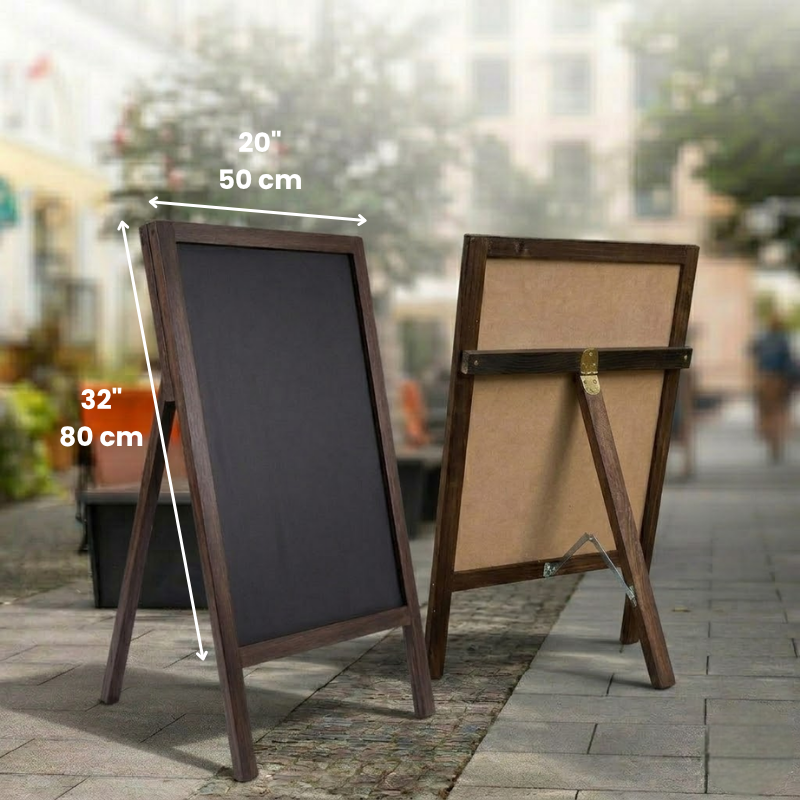 Rustic Chalkboard Sign – 32"x20" Single-Sided Wooden Menu Board – Standing Magnetic Blackboard for Cafés, Restaurants & Weddings – Compatible with Liquid Chalk Markers, Brown