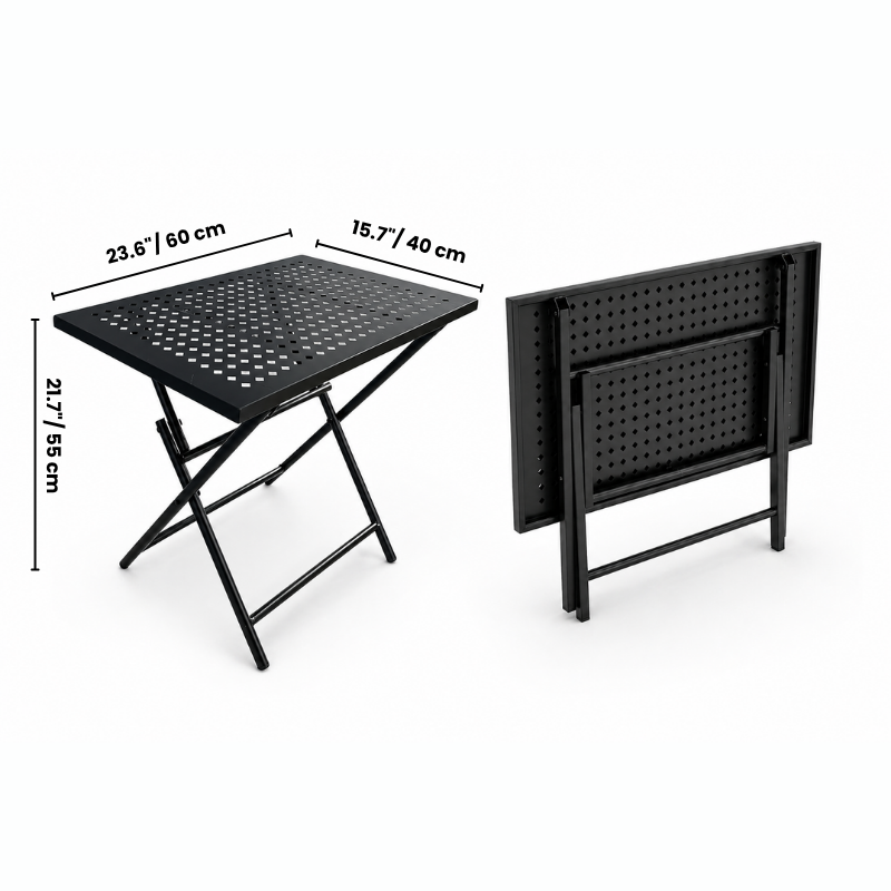 Folding Metal Patio Side Table – Diamond Pattern – Powder Coated Weather-Resistant Outdoor End Table – Sturdy X-Shaped Iron Frame for Café, Balcony & Garden