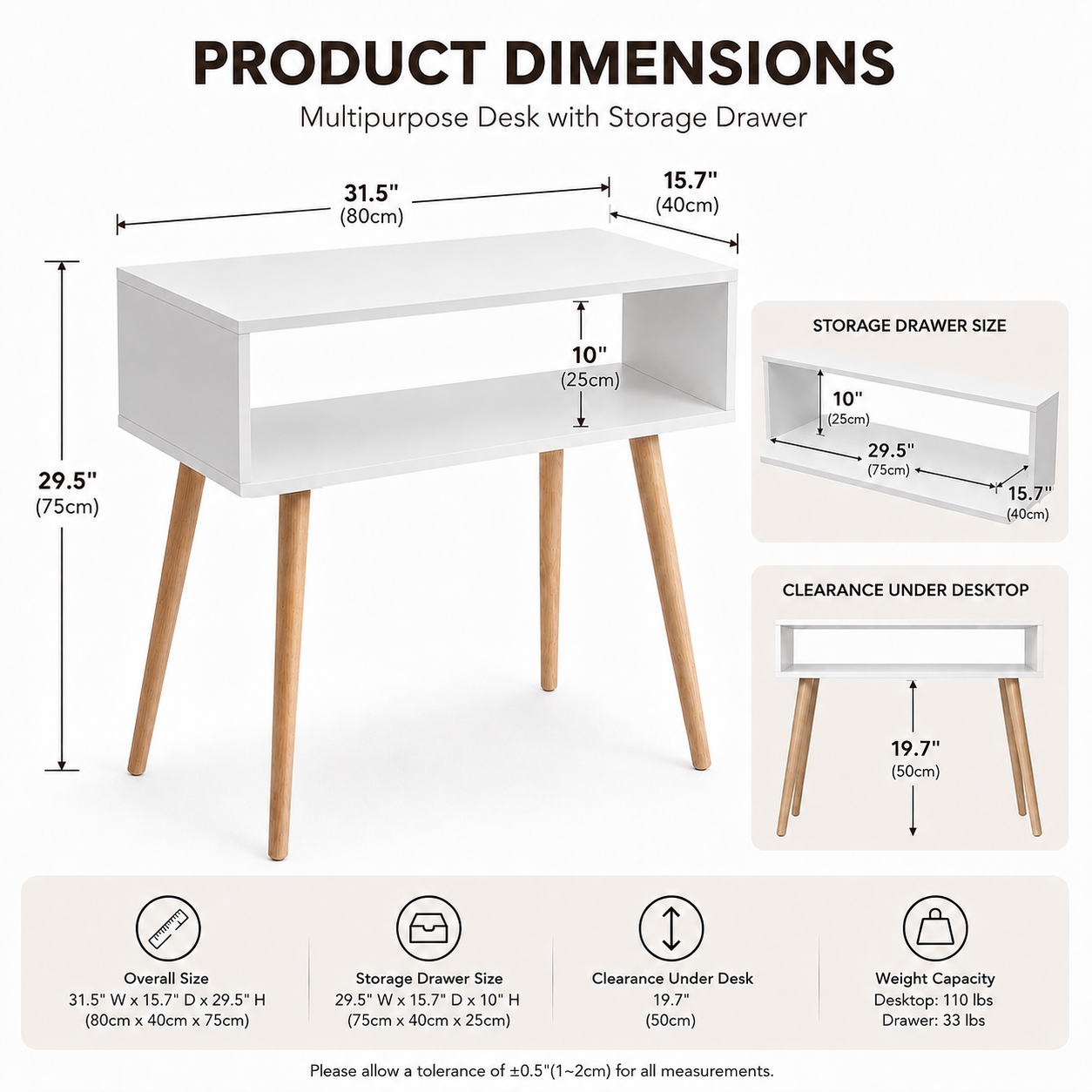 Multipurpose Computer Desk with Storage Drawer – Versatile Writing Study Table for Home Office – Modern Vanity Makeup Table & Professional Nail Tech Salon Desk – Space-Saving Design