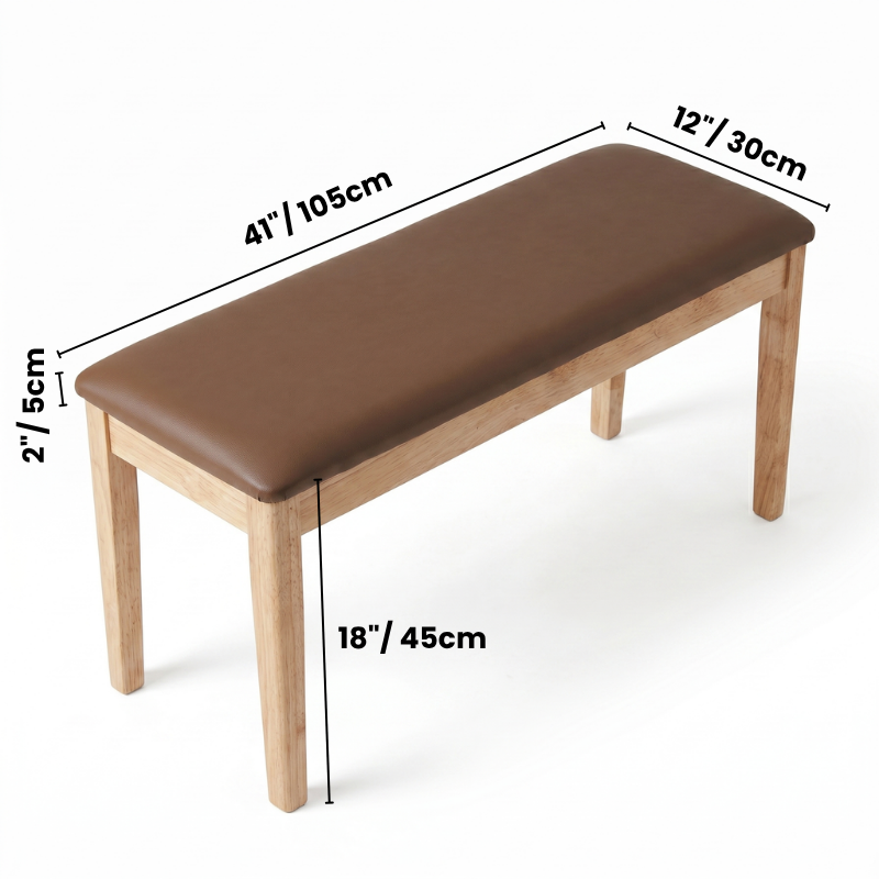 41-Inch Upholstered Bench – Modern Entryway Bench with Padded Faux Leather Seat, for Bedroom End of Bed, Solid Rubberwood Dining Bench for Kitchen, Living Room & Hallway – Easy Assembly