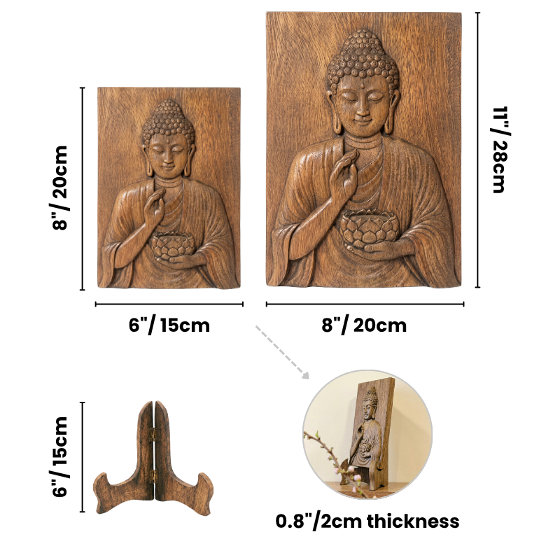 Hand-Carved Wooden Buddha Wall Art – Shakyamuni Zen Spiritual Wood Carving – Decorative Tabletop Plaque for Meditation, Yoga & Altar – Sacred Mindfulness Gift