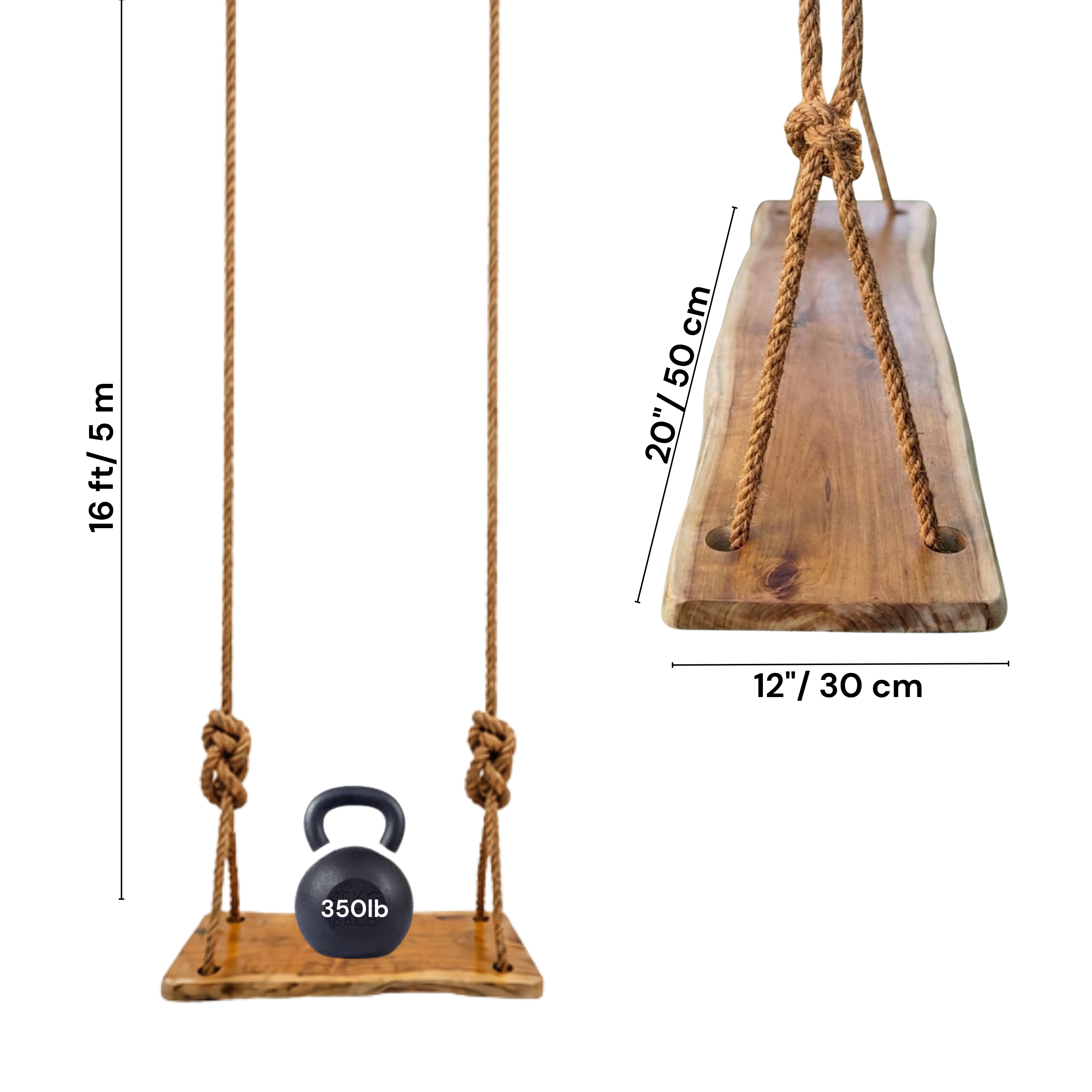 Acacia Wood Swing Seat – Weather-Resistant Natural Wood Swing for Adults & Kids – Heavy-Duty Wooden Swing with Adjustable Rope – Perfect for Backyard, Patio & Garden