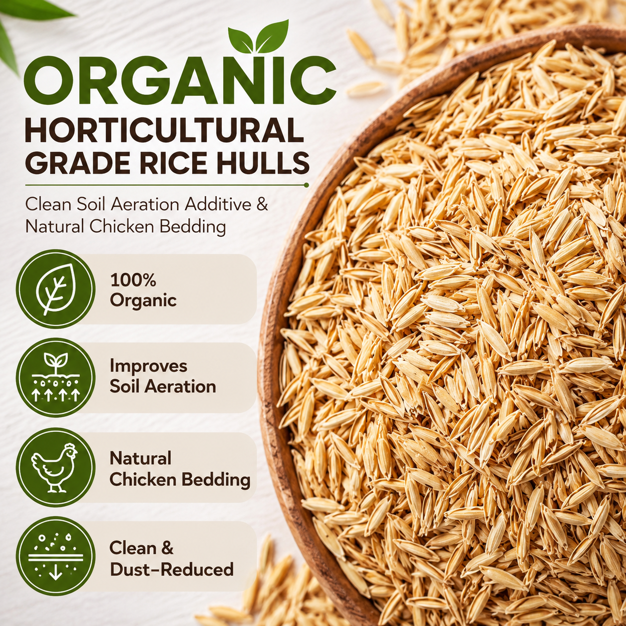 Organic Horticultural Grade Rice Hulls – Clean Soil Aeration Additive & Natural Chicken Bedding for Houseplants, Garden & Coop