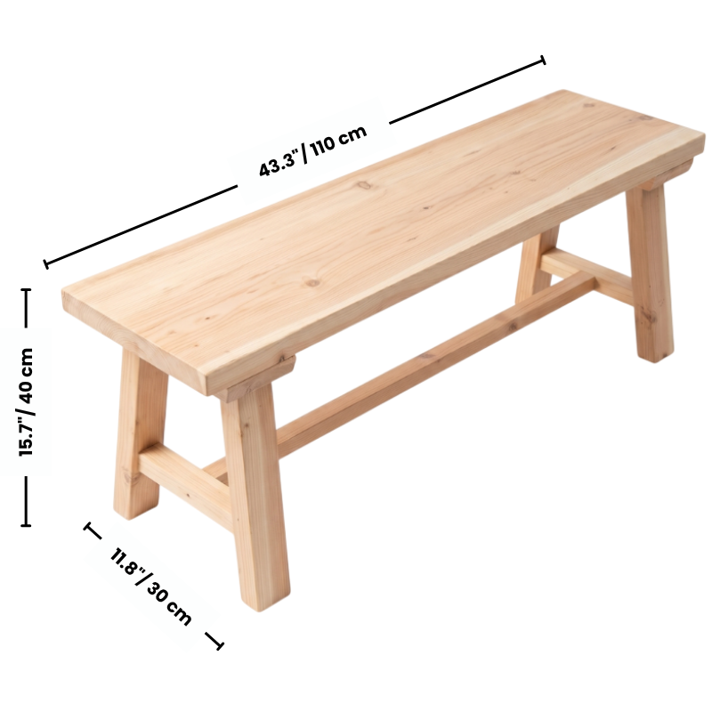 43" Farmhouse Solid Wood Bench – Narrow Wood Dining Bench – Heavy Duty Entryway Bench Seat for Living Room, Bedroom & Mudroom – Natural Wood Grain Finish