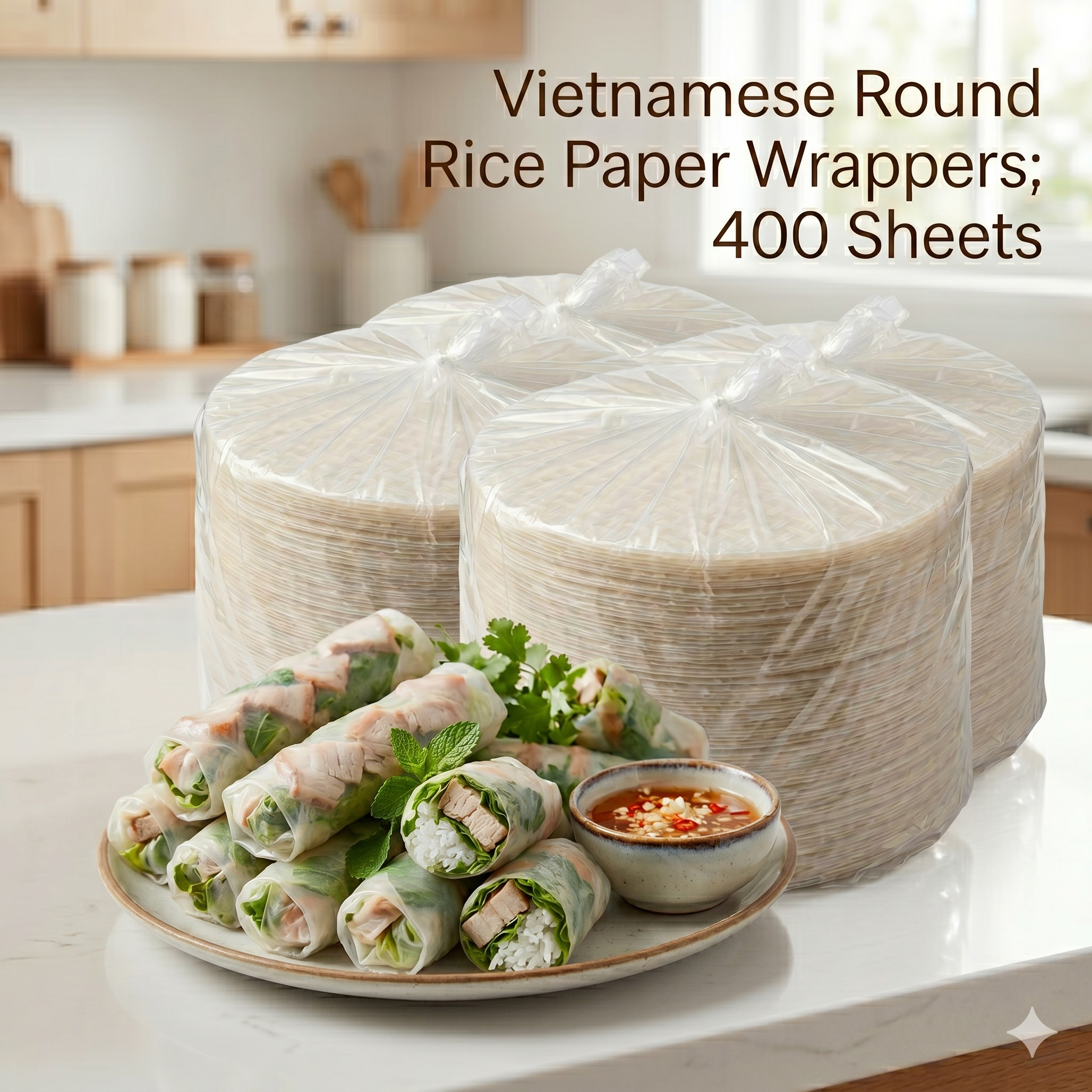 Vietnamese Round Rice Paper Wrappers – White Rice Wraps for Fresh Spring Rolls & Dumplings – Non-GMO, Gluten-Free & Low Carb, 22cm/ 8.6"