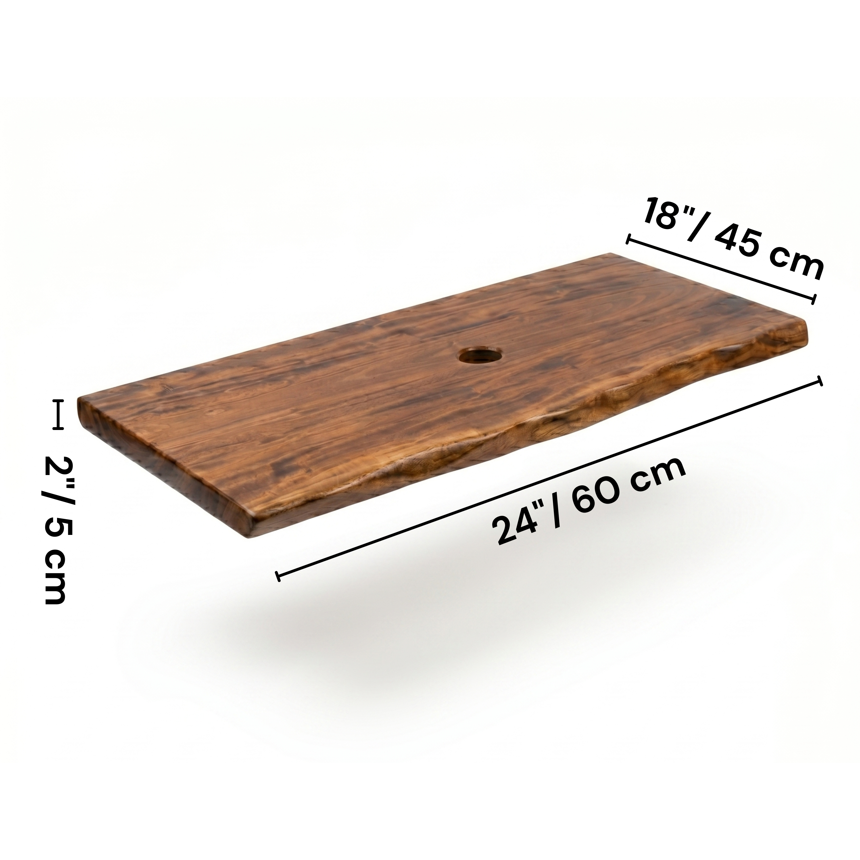 Live Edge Solid Wood Bathroom Vanity Top – 2-Inch Thick Rustic Floating Shelf for Vessels Sinks – Natural Edge Wood Slab for Lavabo & Countertops – Available in Multiple Lengths