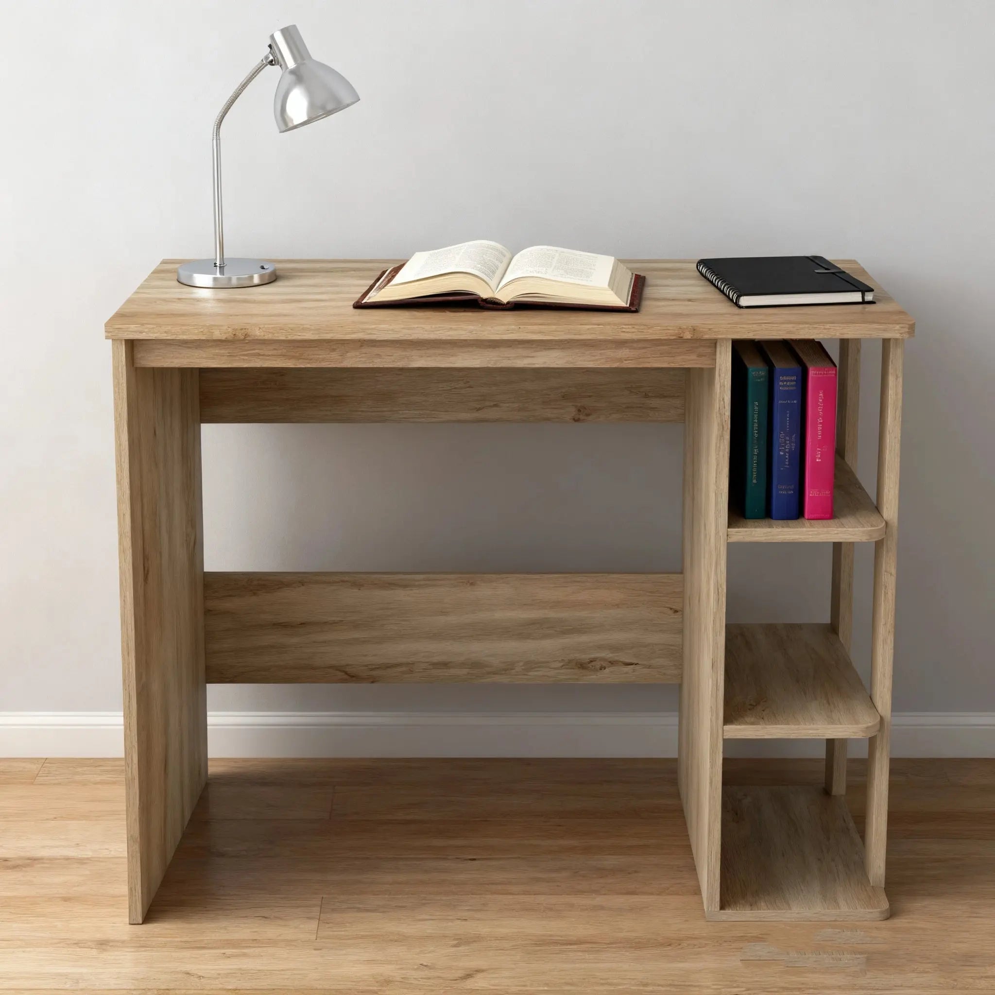 Mdf Study Table Study Desk with Bookshelf – Compact MDF Office Table with 3 Storage Sh ...