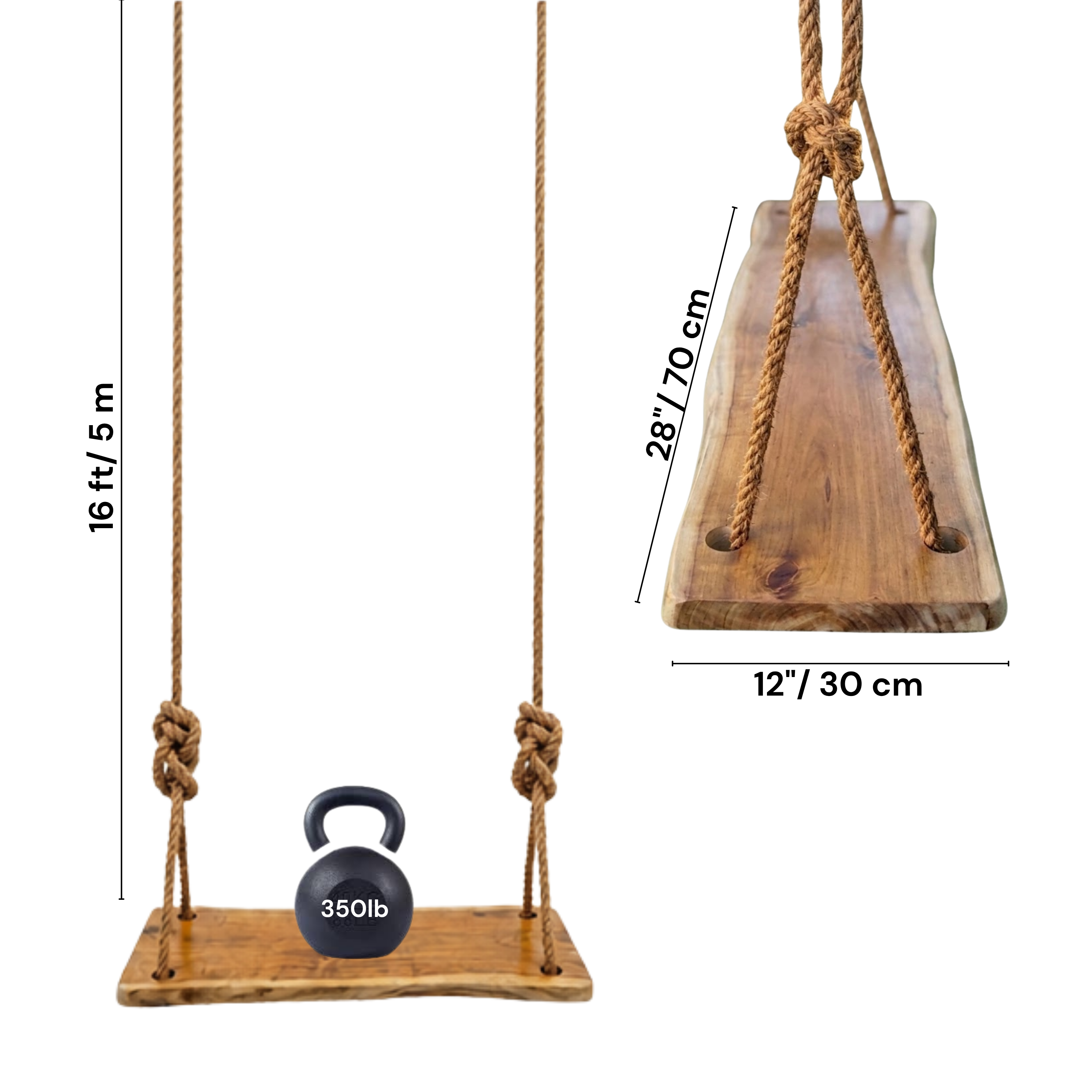 Acacia Wood Swing Seat – Weather-Resistant Natural Wood Swing for Adults & Kids – Heavy-Duty Wooden Swing with Adjustable Rope – Perfect for Backyard, Patio & Garden