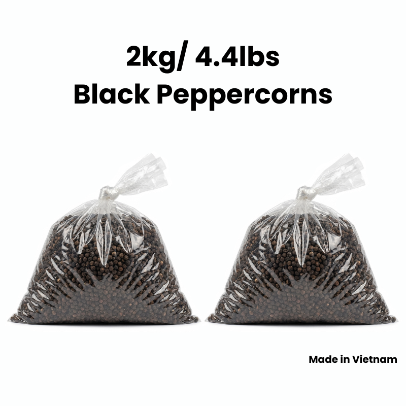 Whole Black Peppercorns - 100% Pure & Natural Black Pepper – 4.4 lbs/ 2kg Pound Bag for Grinders, Refills, and Culinary Use – Freshly Harvested, Non-GMO, and Gluten-Free